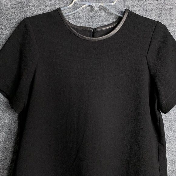 Madewell Leather Trim Blouse Women S Black High Low Hem Short Sleeve Keyhole - Picture 2 of 13